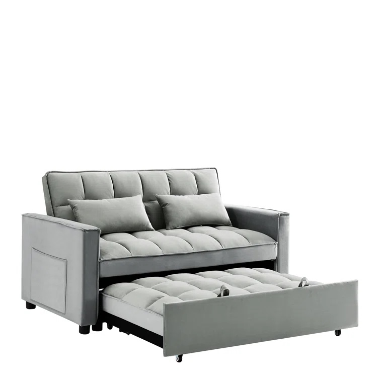 Niloofar 55.33" Velvet Sleeper Sofa - Black