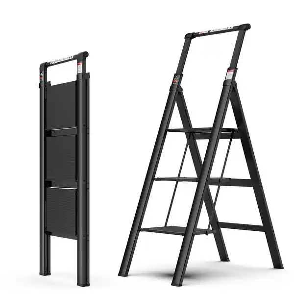 Step Ladder Aluminum 3 Step Folding Stool 300lbs Capacity Anti-Slip