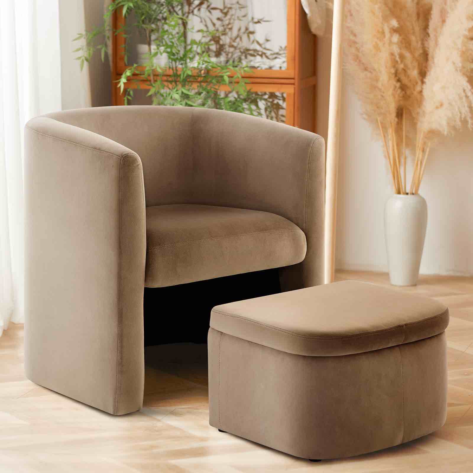 COLAMY HY-H72-Khaki-F Upholstered Velent Accent Armchair, Set of 1, Khaki