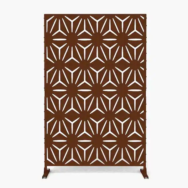 Uixe 76 in. Galvanized Steel Garden Fence Outdoor Privacy Screen Garden Screen Panels in Reddish Brown