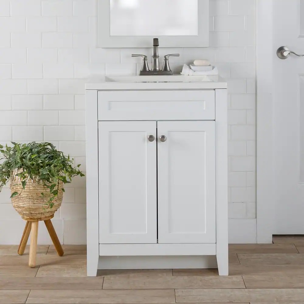 Lilley 24 in. W x 19 in. D x 33 in. H Single Sink Freestanding Bath Vanity in White with White Cultured Marble Top