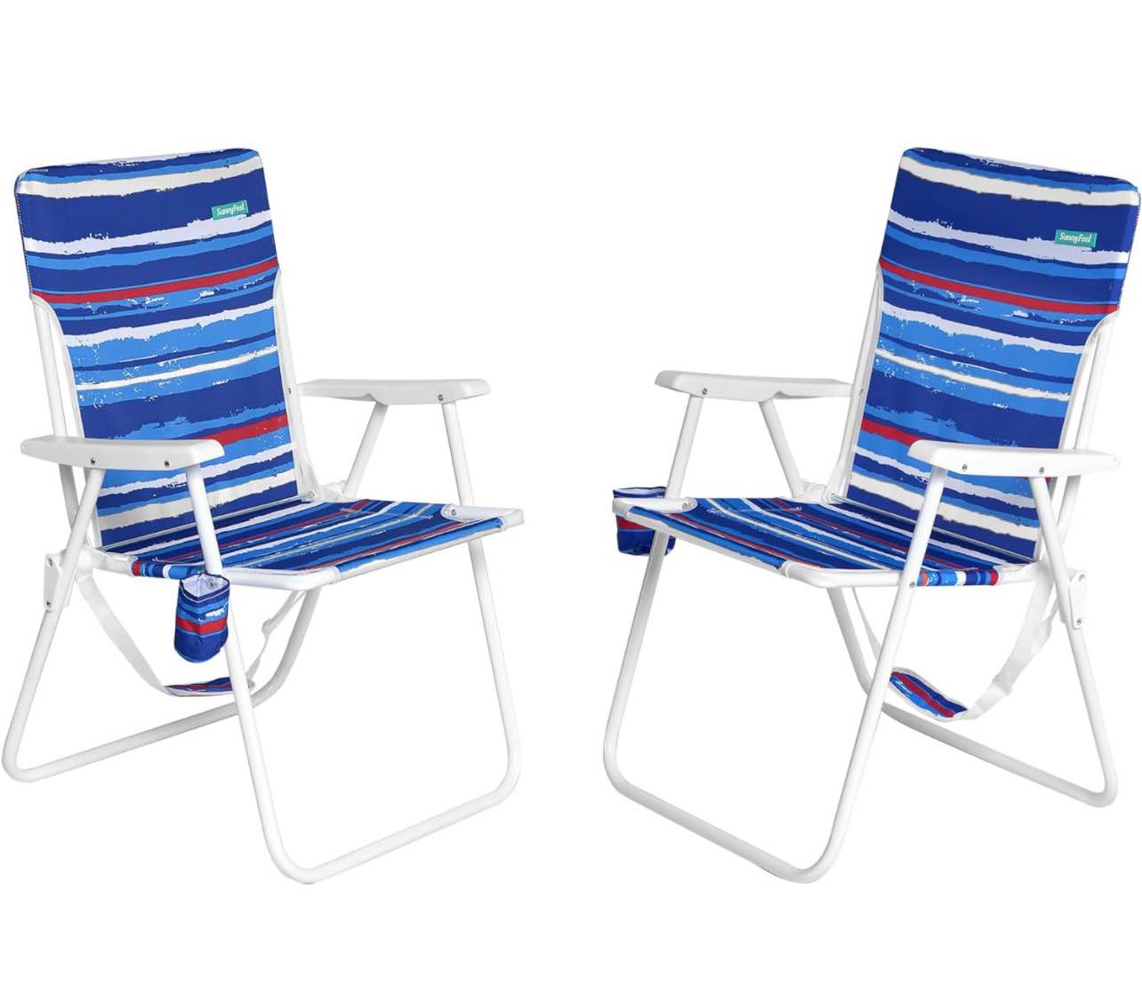 SunnyFeel 15" Tall Folding Beach Chair for Adults 2 Pack, Oversized Portable High Seat Sand Chair Heavy Duty 300 LBS, Foldable Camping Lawn Chairs for Camp/Outdoor/Travel/Picnic/Concert/Sports