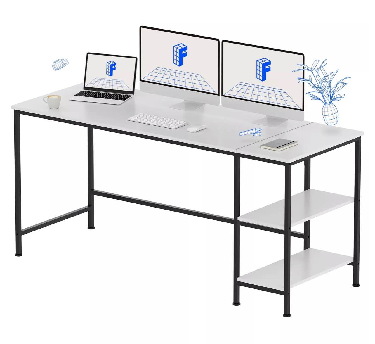 FLEXISPOT 63 inch Computer Desk with Reversible Storage Shelves Home Office