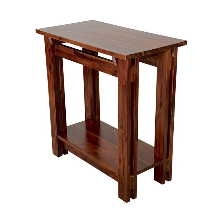 Casual Contemporary Living Solid Acacia Wood Architectural Recliner Table, Mahogany