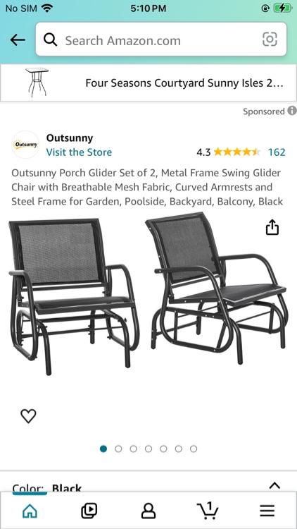 Outsunny Porch Glider Set of 2, Metal Frame Swing Glider Chairs with Breathable Mesh Fabric, Curved Armrests and Steel Frame for Garden, Poolside, Backyard, Balcony, Black