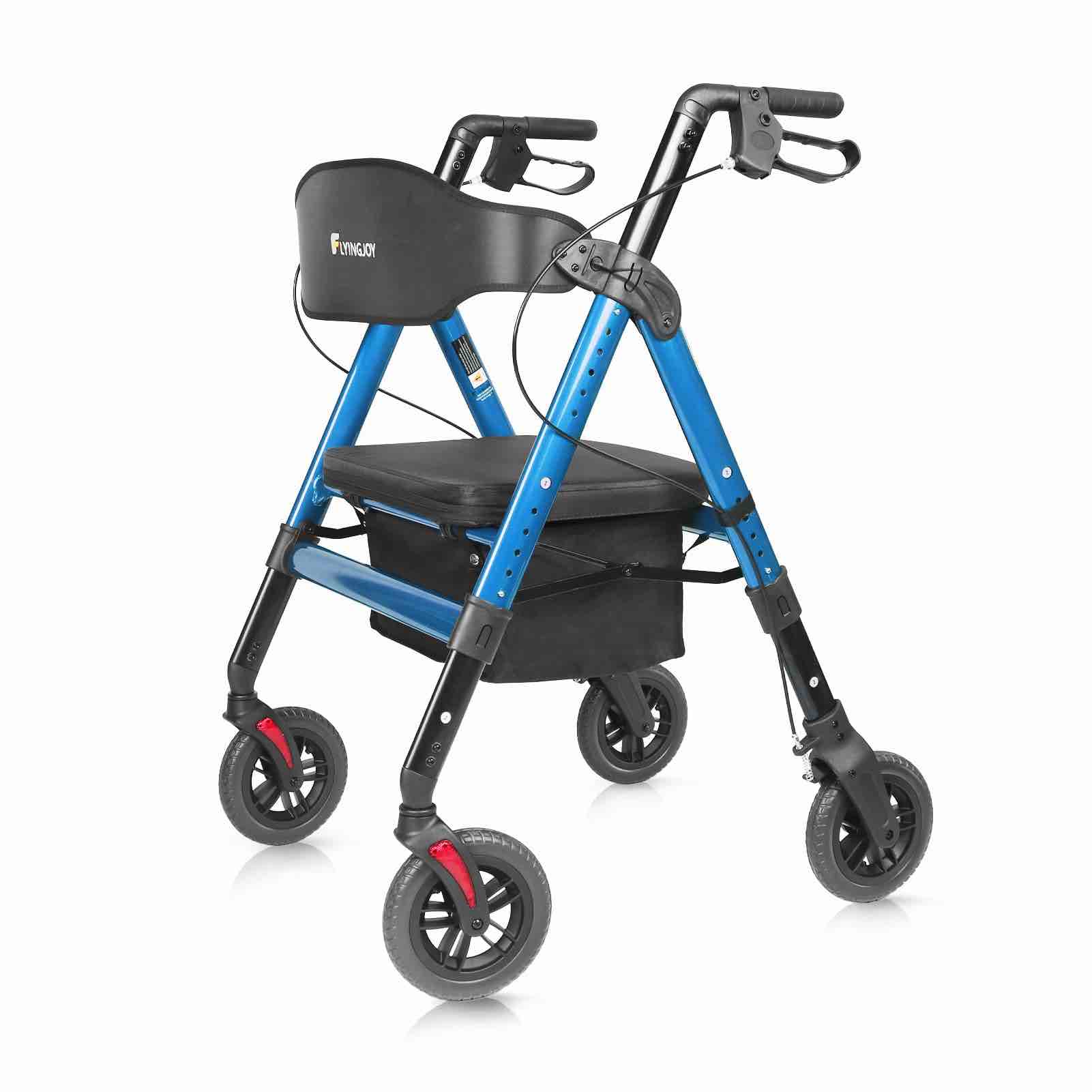 FlyingJoy Heavy Duty Rollator Walker for 450 lbs Large People, 4-Wheels Folding Rolling Walker with Extra Spacious Seat, NOT for Standard Door 26" Wide, a bit Bulky for Lightweight Elderly (Blue)
