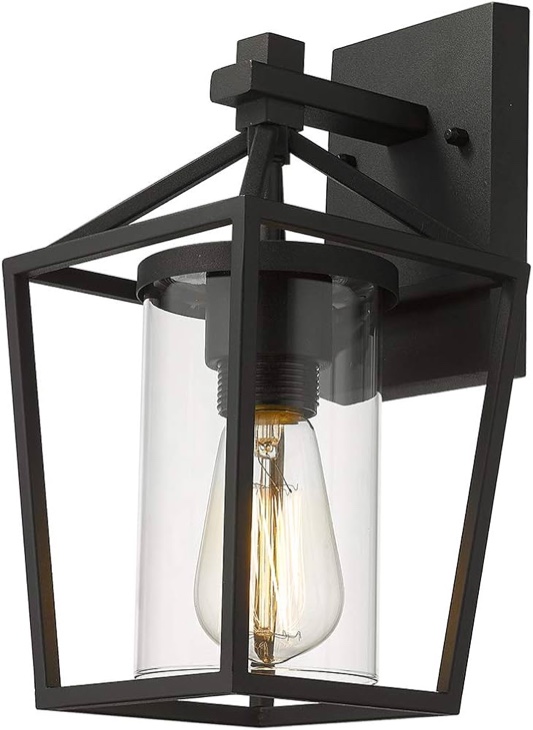 Emliviar 1-Light Exterior Wall Sconce, 11 Inch Small Outdoor Wall Lantern, Black Finish with Clear Glass, 20065B3