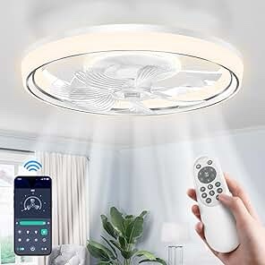 Modern Ceiling Fans with Lights: Low Profile Ceiling Fan with Lights and Remote 6 Wind Speeds Smart Low Profile Ceiling Fan for Living Room Bedroom Dining Room Outdoor