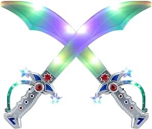 JOYIN 2 Deluxe Pirate 19.5  LED Light Up Flashing Buccaneer Swords with Motion Activated Clanging Sounds for Realistic Buccaneer Pirate Play  Halloween Party  by Spooktacular Creations