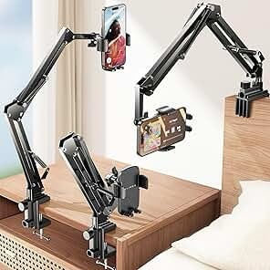 LISEN for Gooseneck Phone Holder for Bed Desk [3rd Upgrade] Cell Phone Stand for Desk Bed iPhone Holder Laying Down,Flexible Arm Clamp Clip Phone Mount Stand for Filming Fits iPhone 15 Max,Black