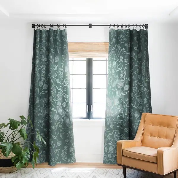Schatzi Brown Ingrid Floral Green Blackout Window Curtain (One Panel) - 84 Inches x 50 Inches