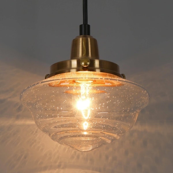 Rumah Modern Classic 1-Light Black Gold Kitchen Island SchoolHouse Seeded Glass Pendant Lights for Dining Room - BlackandBrass