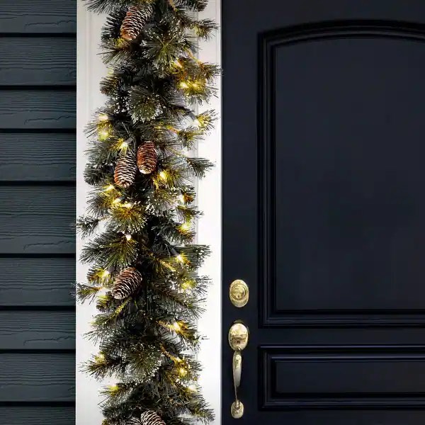 National Tree Company 9' x 10" Glitter Pine Garland with 100 Clear Lights - 9 ft