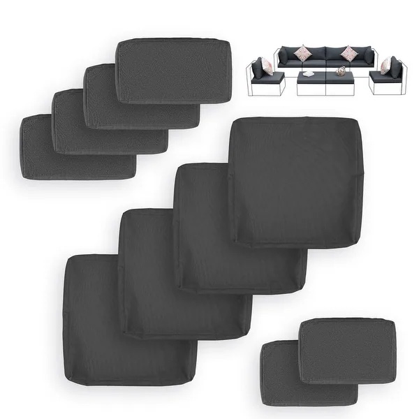 FINCATI 27"x27" Outdoor Patio Sofa Cushion Covers Replacement (Cover ONLY) - 10 Pieces - Dark Grey