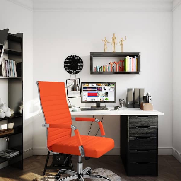 LACOO Orange Ribbed Office Mid-Back PU Leather Executive Task Chair with Arms