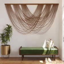 Flber Large Macrame Wall Hanging Brown Die-Dyed 59.00" W x 31.00" L Boho Wall Decor Yarn Tapestry Craftsmanship Home Macrame Wall Decor