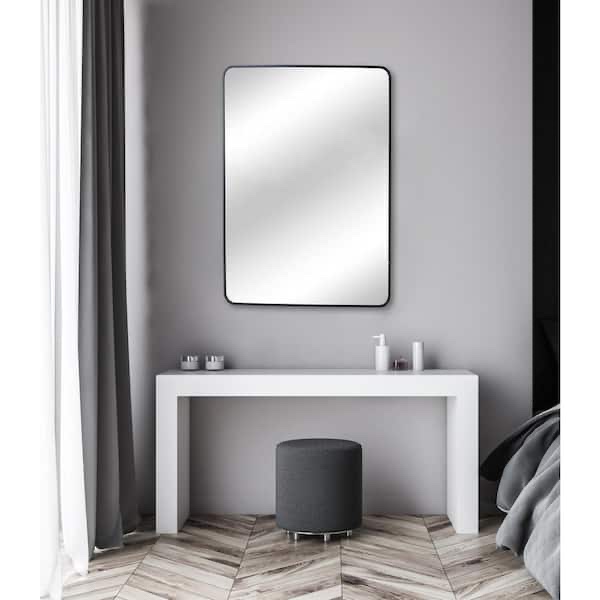 Home Decorators Collection 24 in. W x 30 in. H Rectangular Aluminum Framed Wall Bathroom Vanity Mirror in Black 