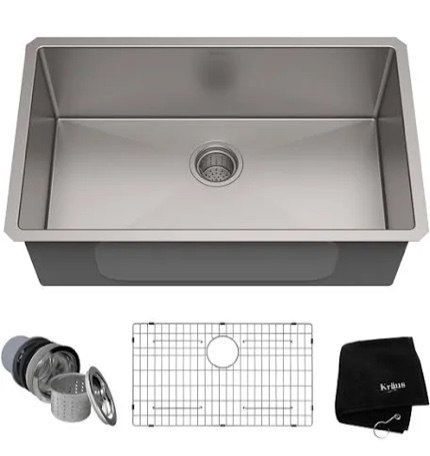 Kraus KHU100-32 Standart PRO 16 Gauge Undermount Single Bowl Stainless Steel Kitchen Sink, 32 Inch