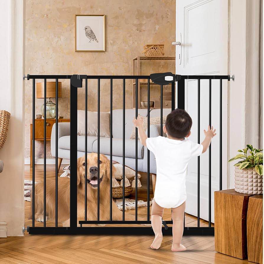 ZAAOEHA 36" Extra Tall Baby Gate for Stairs Doorways, 29.5"-48" Extra Wide Pressure Mounted Dog Gate, Auto Close Easy Walk Through Child Safety Gate for Kids Toddlers Pets, No Drilling, Black