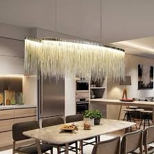 Moooni Post-Modern Rectangle Aluminum Tassel Linear Chandelier Rectangular Pendant Light Fixture for Dining Room Kitchen Island Over Table L47