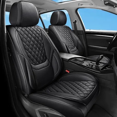 Sxikin Car Seat Covers Front Seats, Luxury Faux Leather Car Seat Covers Waterproof Non-Slip Seat Protector Universal Fit for Most Cars SUVs Trucks Pick-ups, Black Car Accessories Interior