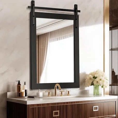 Mestikits 22x30 Inch Farmhouse Bathroom Mirror, Black Vanity Rustic Mirror with Wood Frame, Rectangle Wall Decor Mirrors for Entryway, Living Room, Bedroom