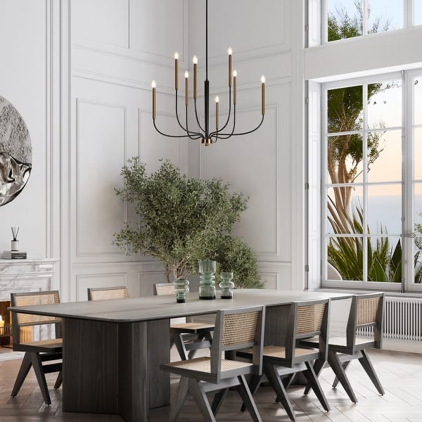 Modern 8-Light Chandelier Black Gold Classic Candle Lights for Dining Room - 36.8"Dx25.5"H  