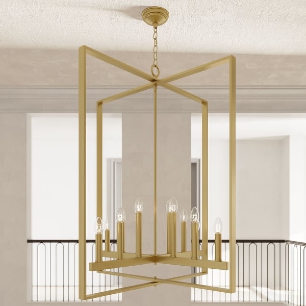Modern Farmhouse 12-light Geometric Adjustable Metal Candle Chandelier - 31 inches - Satin Gold  