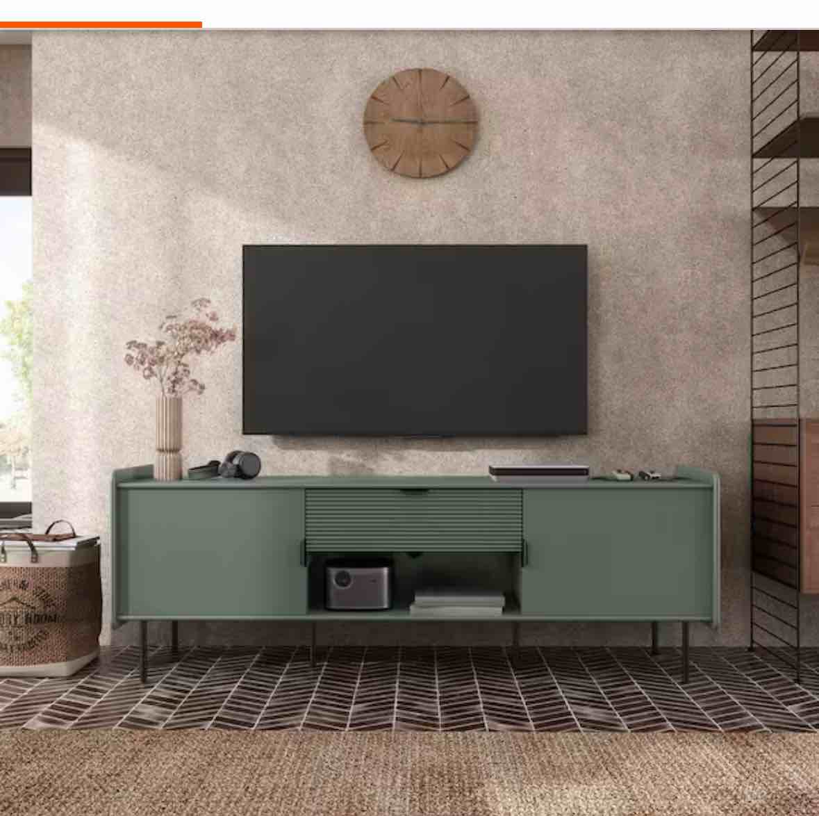 Furniture of America Rainer Modern Sage Green TV Stand Fits TVs Up To 65 in. with Drawer and Doors