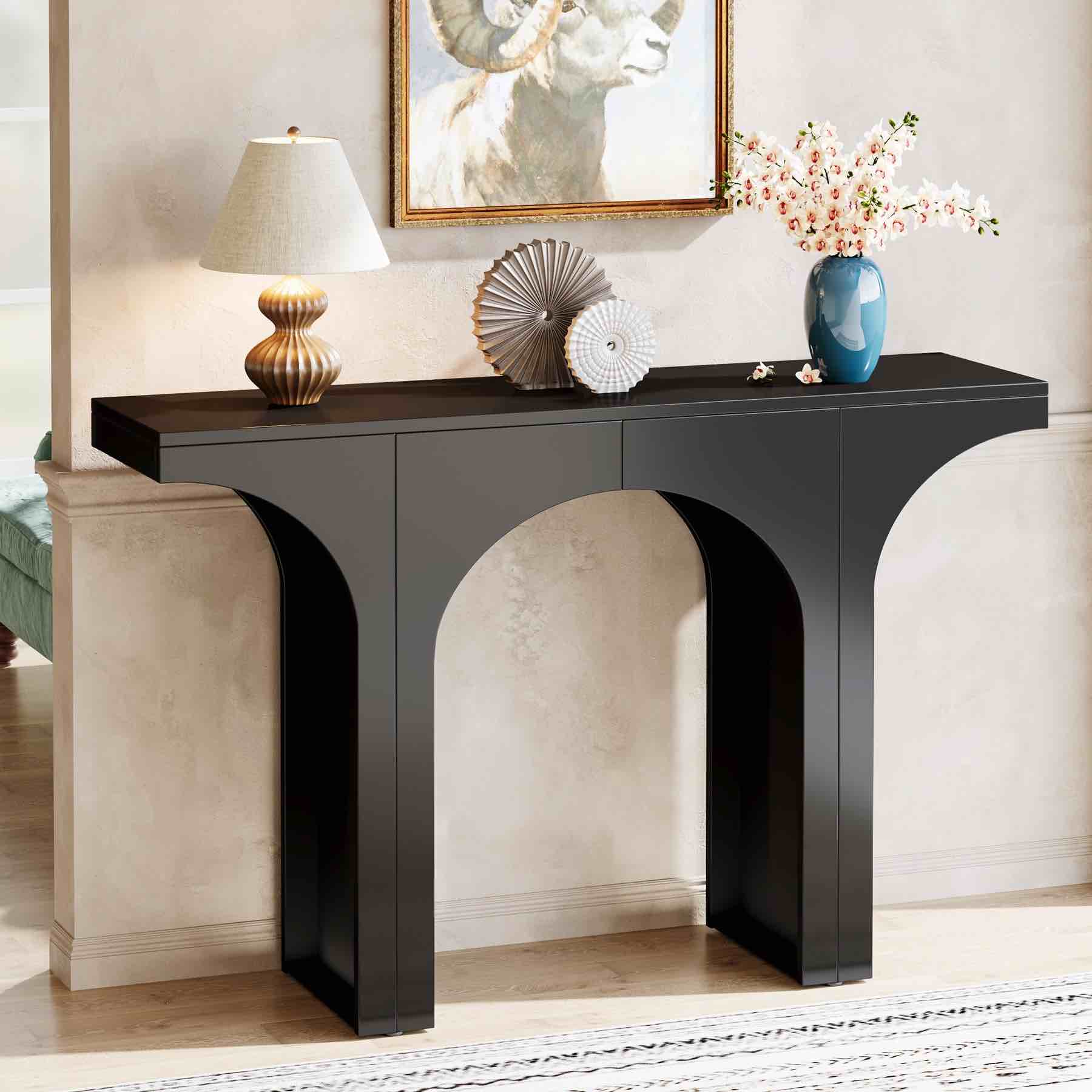 47" Console Table, Wooden Entryway Table Sofa Table with Arch Base