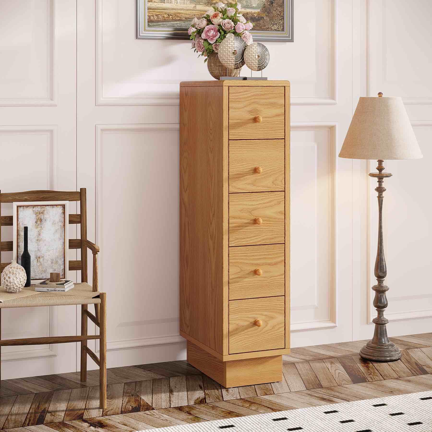 Tribesigns 5-Drawer Chest, Wood Narrow Dresser Storage Chest of Drawers