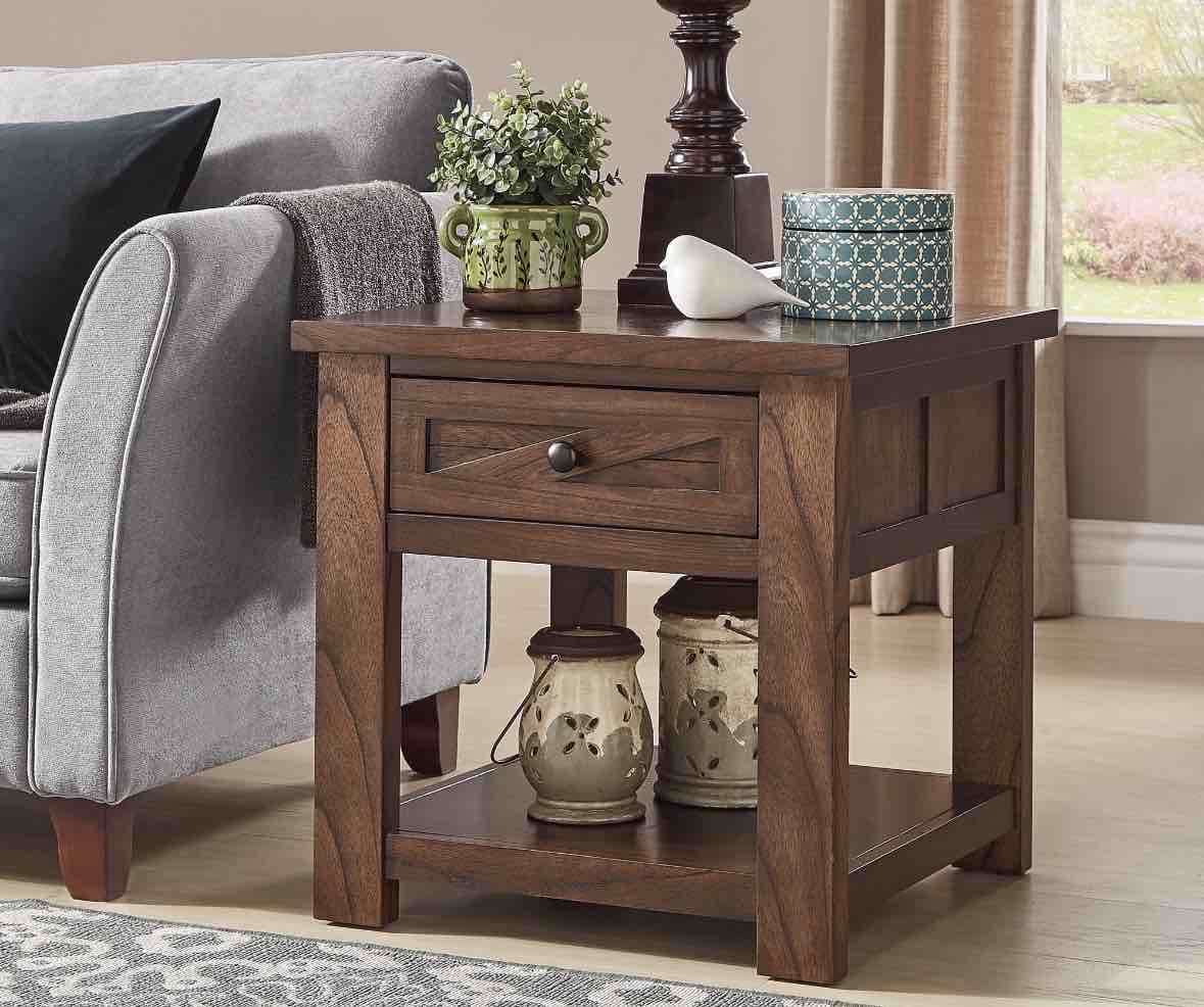 Weston Home Burleson Square Wood End Table, Brown Cherry Finish