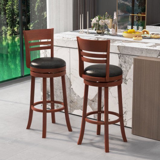 Costway Set of 2 Brown 360° Bar Stools with PU Upholstered Seats