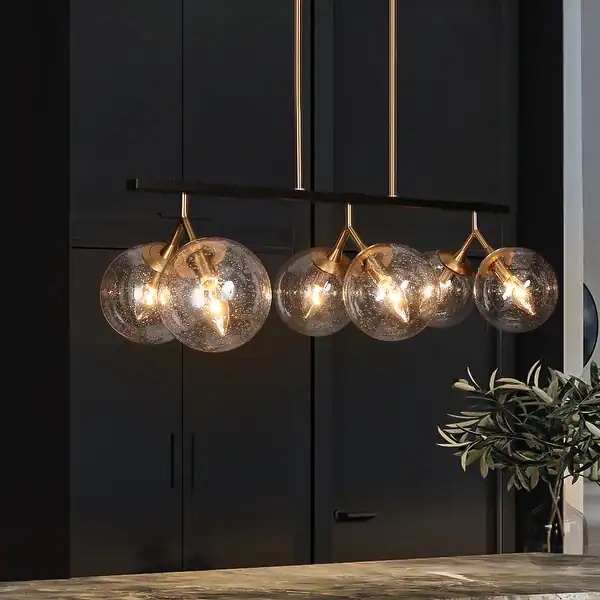 Modern Glam 6-Light Linear Chandeliers Orb Kitchen Island Lights with Globe Glass Shade