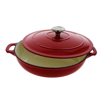 Chasseur Handmade French Red Enameled Cast Iron Compact 1.8 Quart Dutch Oven with Lid - Perfect for Side Dishes and Small Meals
