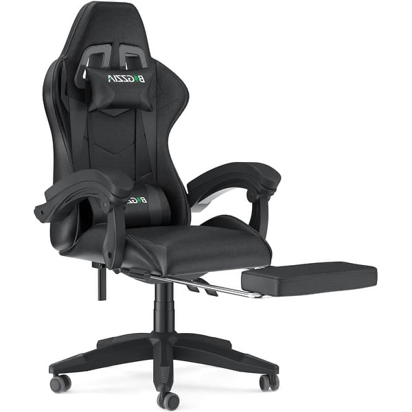 Gaming Chair with Footrest Adjustable Height Ergonomic 360° Swivel Seat - Black