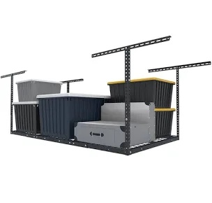 FLEXIMOUNTS 3x6 Overhead Garage Storage Adjustable Ceiling Storage Rack, 72" Length x 36" Width x 40" Height, Black (B0194RL8P0)