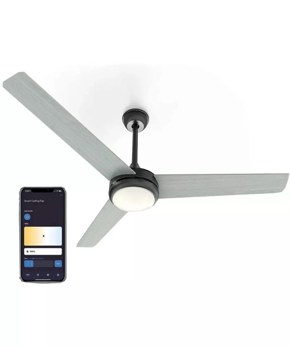 Atomi Smart Brushed Black Steel 52" Smart WiFi 3-Blade LED Ceiling Fan
