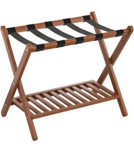 Folding Luggage Rack with Shelf, Luggage Rack for Guest Room, Bamboo Suitacse Stand for Hotel, Bedroom, Home