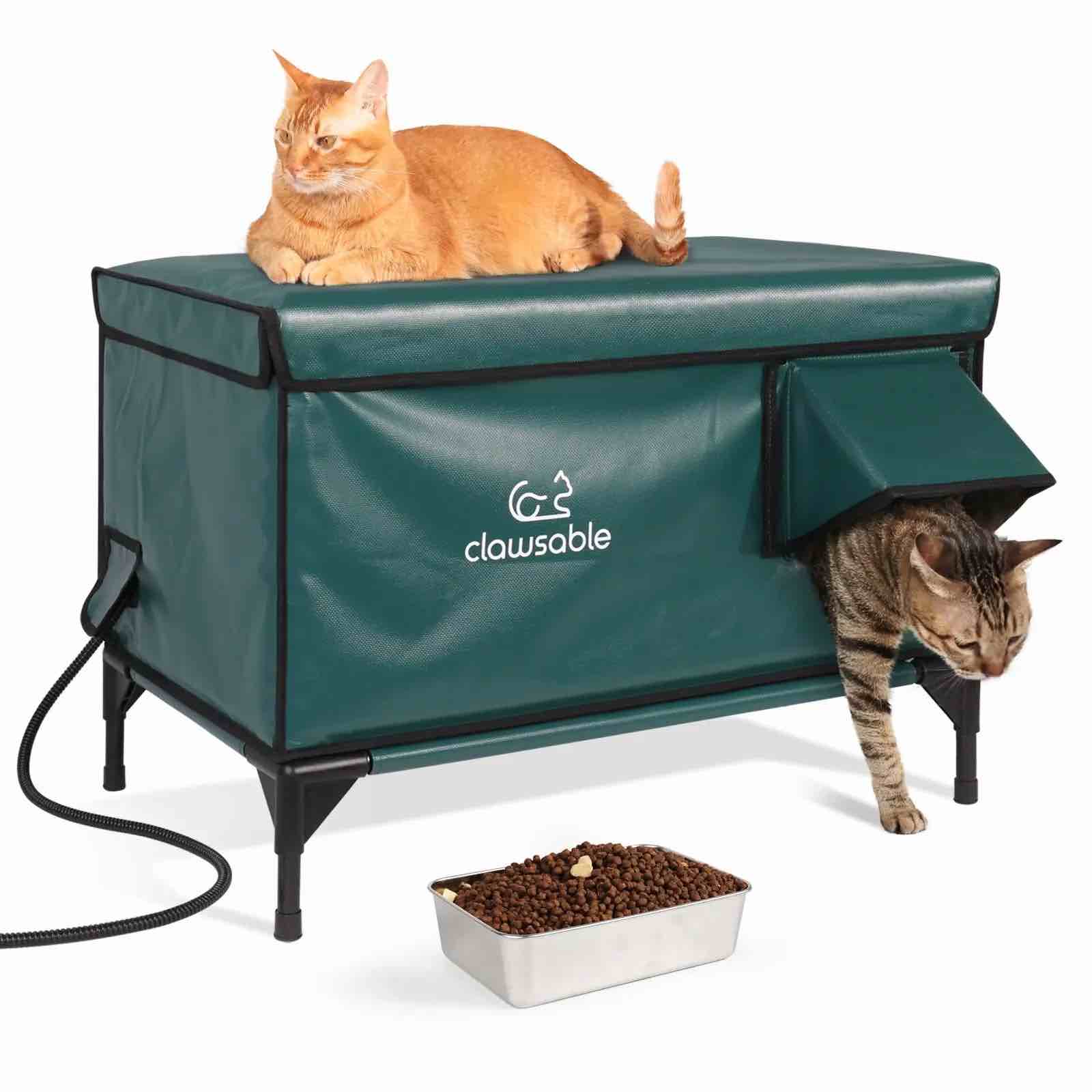 Heated Cat House for Outdoor Cat in Winter | Weatherproof Heated Cat Shelter Kitty Bed with Pet Heating Pad | Waterproof & Elevated & Insulated Feral Cat House | Warm Home for Outside Stray Barn Cat