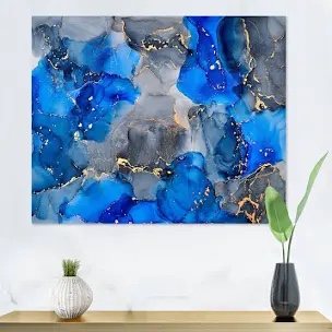 Blue and Gray Luxury Abstract Fluid V - Painting on Canvas