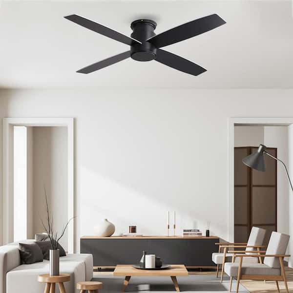 52 in. Black and Silver Ceiling Fan without Lights, 4 Reversible Blades Flush Mount DC