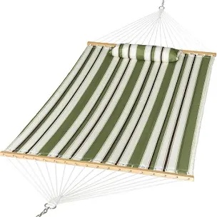 PG PRIME GARDEN 2 People Hammock, 450 Pound Capacity, Camping Hammock for Outdoor Travel, Olive/White Stripe