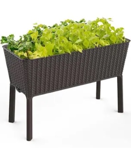 Keter Splendor 31.7 Gallon Raised Garden Bed with Self Watering Planter Box and Drainage Plug-Perfect for Growing Fresh Vegetables, Flowers and Herbs, Brown
