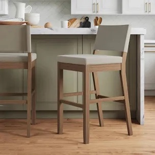 Linus Wood Upholstered Sling Back Barstool Brushed Gray/Flax - Nathan James