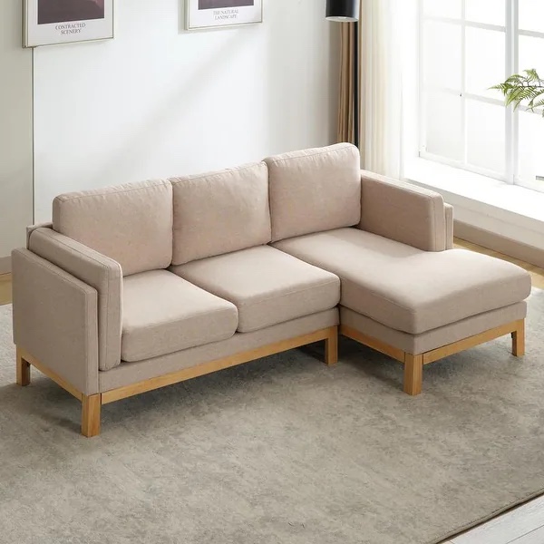 Mixoy Sectional Sofa with Chaise Lounge,L Shape Living Room Couch,Modern Upholstered Linen Sofas - L Shape Sofa - Beige