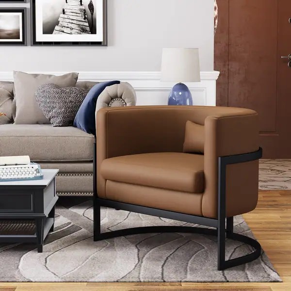 Accent Chair, Velvet Barrel Chair Modern Arm Chair for Living Room - Brown