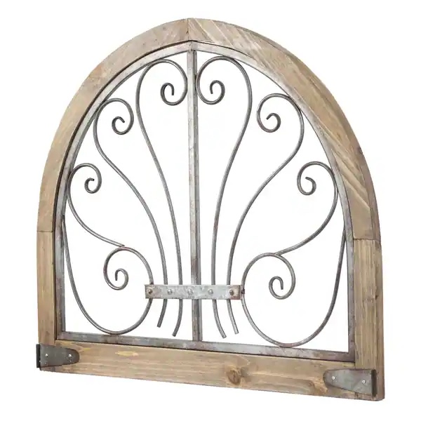 American Art Decor Rustic Wood and Metal Arched Wall Decor