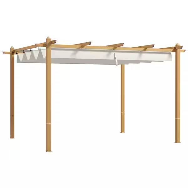 Outsunny 10 ft. x 12 ft. Cream White Aluminum, Polyester Pergola