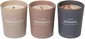 Jill & Ally Mantra - Crystal Candle Votive Trio - Set of Three 2.5 oz Crystal Manifestation Candles - Relaxation & Positive Energy - Approx. 18 Hours Burn Time Each